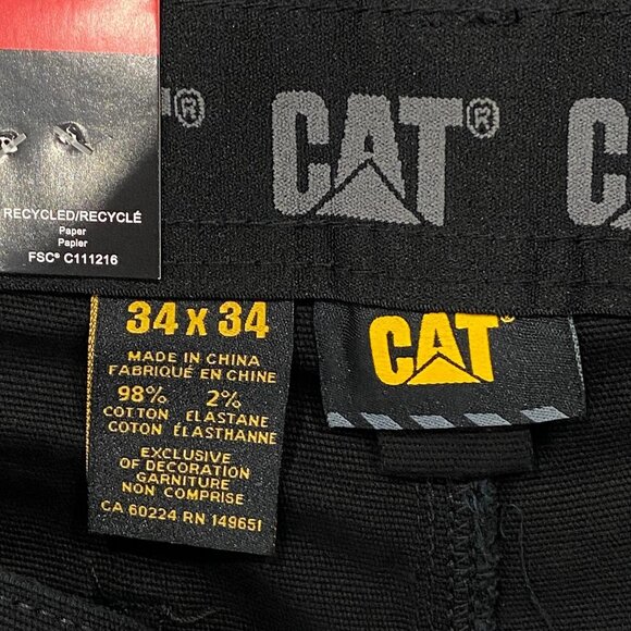CAT Caterpillar Utility Work Pants Mens 34 x 34 Black Flex Waistband Cell Pocket - Picture 9 of 16